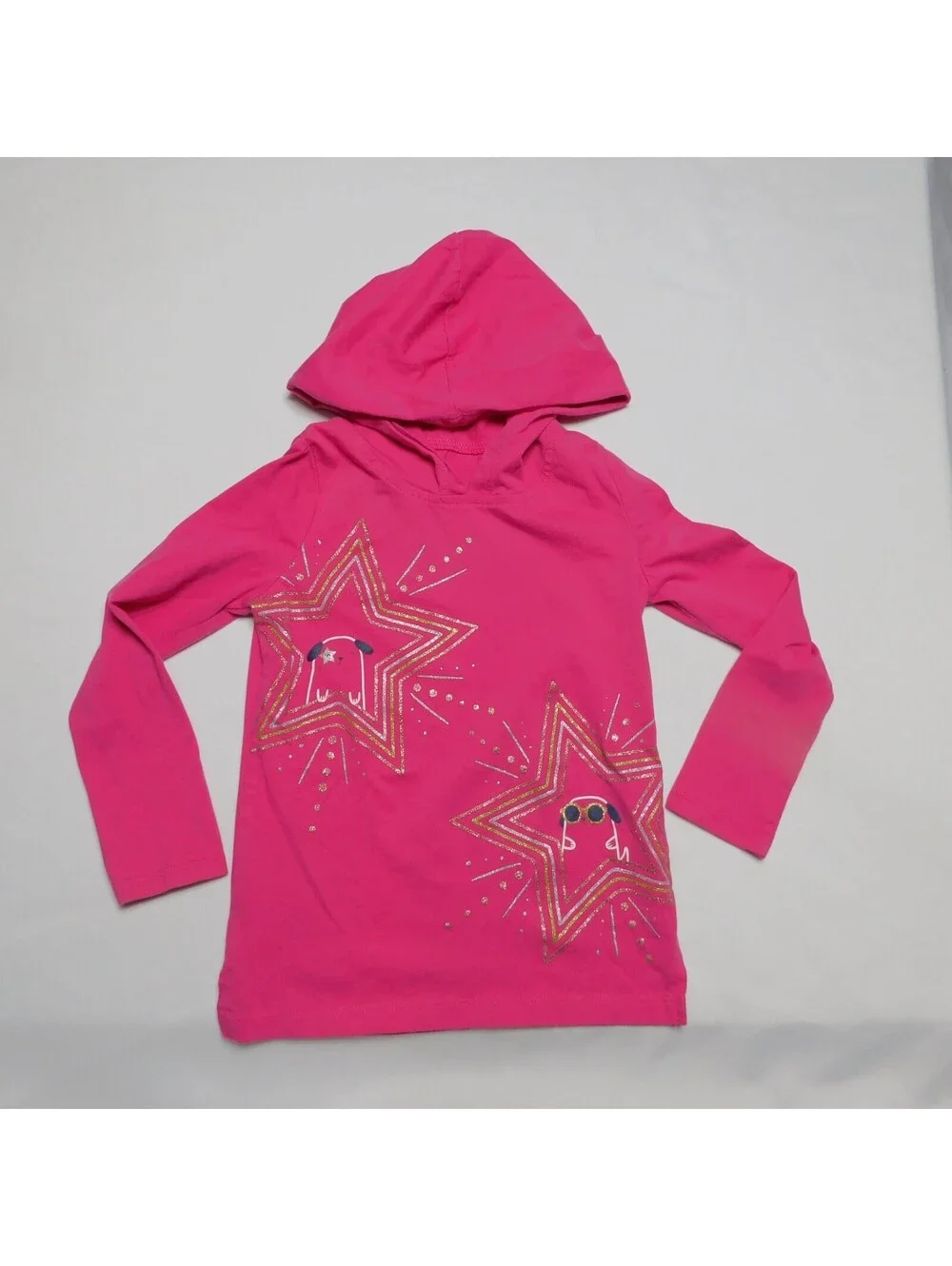 Carters Kid Girls Size 5 Hoodie Pink Long Sleeve Star Glitter Graphic Pullover
